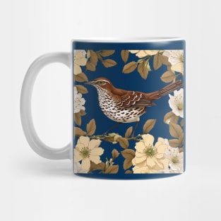 A Brown Thrasher Bird Surrounded By Rose Flowers Mug